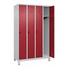 C+P Spind Classic PLUS, Füße, 4 Abteile, 1950x1200x500mm, 7035/3003 Verschluss Sicherheits-Drehriegel 3 Garderobenhaken