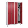 C+P Spind Classic PLUS, Füße, 4 Abteile, 1950x1200x500mm, 7035/3003 Verschluss Sicherheits-Drehriegel 3 Garderobenhaken