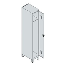 C+P Spind Classic PLUS, Füße, 1 Abteil, 1950x300x500mm, 7035/3020 Verschluss Sicherheits-Drehriegel 3 Garderobenhaken