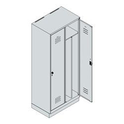 C+P Spind Classic PLUS, Sockel, 2 Abteile, 1950x800x500mm, 7035/7016 Verschluss Zylinderschloss 4 Garderobenhaken Trennwand mitt