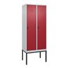 C+P Spind Classic PLUS, Gestell, 2 Abteile, 2120x800x500mm, 7035/3003 Verschluss Sicherheits-Drehriegel 4 Garderobenhaken
