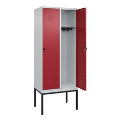 C+P Spind Classic PLUS, Gestell, 2 Abteile, 2120x800x500mm, 7035/3003 Verschluss Sicherheits-Drehriegel 4 Garderobenhaken