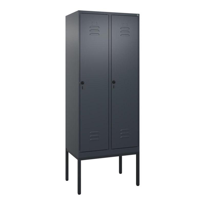 C+P Spind Classic PLUS, Gestell, 2 Abteile, 2120x800x500mm, 7016/7016 Verschluss Sicherheits-Drehriegel 4 Garderobenhaken