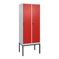 C+P Spind Classic PLUS, Gestell, 2 Abteile, 2120x800x500mm, 7035/3020 Verschluss Sicherheits-Drehriegel 4 Garderobenhaken