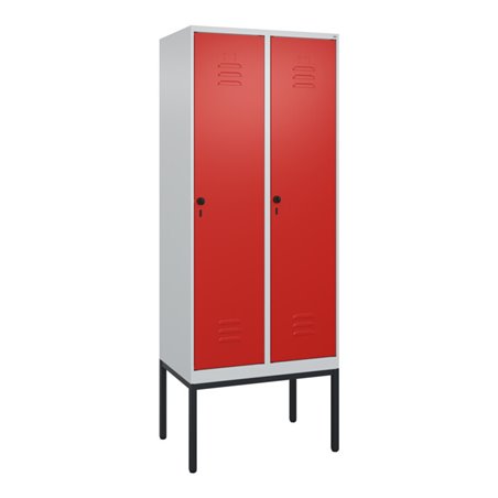C+P Spind Classic PLUS, Gestell, 2 Abteile, 2120x800x500mm, 7035/3020 Verschluss Sicherheits-Drehriegel 4 Garderobenhaken