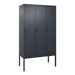 C+P Spind Classic PLUS, Gestell, 3 Abteile, 2120x1200x500mm, 7016/7016 Verschluss Sicherheits-Drehriegel 4 Garderobenhaken