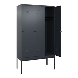 C+P Spind Classic PLUS, Gestell, 3 Abteile, 2120x1200x500mm, 7016/7016 Verschluss Sicherheits-Drehriegel 4 Garderobenhaken