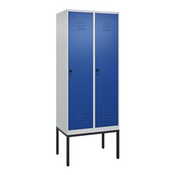 C+P Spind Classic PLUS, Gestell, 2 Abteile, 2120x800x500mm, 7035/5010 Verschluss Sicherheits-Drehriegel 4 Garderobenhaken