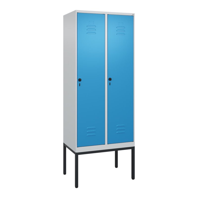 C+P Spind Classic PLUS, Gestell, 2 Abteile, 2120x800x500mm, 7035/5012 Verschluss Sicherheits-Drehriegel 4 Garderobenhaken