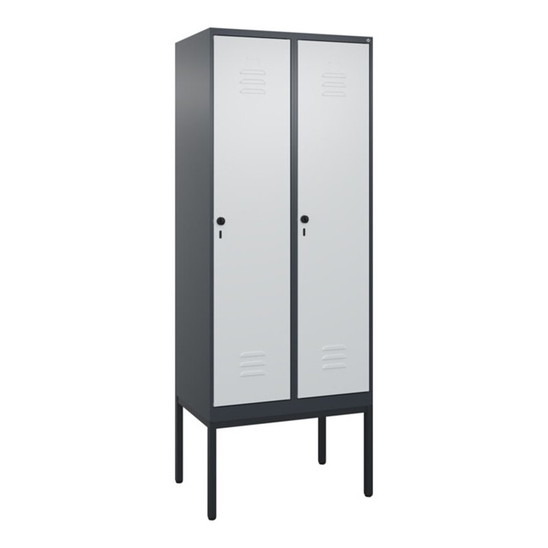C+P Spind Classic PLUS, Gestell, 2 Abteile, 2120x800x500mm, 7016/7035 Verschluss Sicherheits-Drehriegel 4 Garderobenhaken