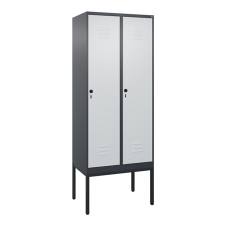 C+P Spind Classic PLUS, Gestell, 2 Abteile, 2120x800x500mm, 7016/7035 Verschluss Sicherheits-Drehriegel 4 Garderobenhaken