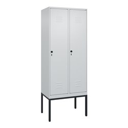 C+P Spind Classic PLUS, Gestell, 2 Abteile, 2120x800x500mm, 7035/7035 Verschluss Sicherheits-Drehriegel 4 Garderobenhaken