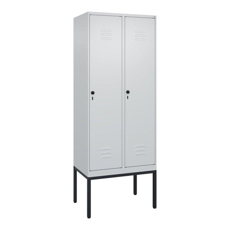 C+P Spind Classic PLUS, Gestell, 2 Abteile, 2120x800x500mm, 7035/7035 Verschluss Sicherheits-Drehriegel 4 Garderobenhaken