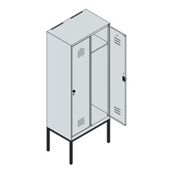 C+P Spind Classic PLUS, Gestell, 2 Abteile, 2120x800x500mm, 7035/7035 Verschluss Sicherheits-Drehriegel 4 Garderobenhaken