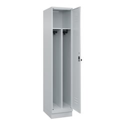 C+P Spind Classic PLUS, Sockel, 1 Abteil, 1950x400x500mm, 7035/7035 Verschluss Sicherheits-Drehriegel 4 Garderobenhaken Trennwan