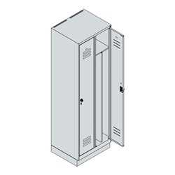 C+P Spind Classic PLUS, Sockel, 2 Abteile, 1950x600x500mm, 7035/2004 Verschluss Sicherheits-Drehriegel 4 Garderobenhaken Trennwa