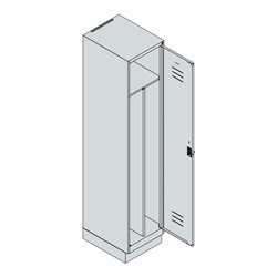 C+P Spind Classic PLUS, Sockel, 1 Abteil, 1950x400x500mm, 7035/3020 Verschluss Sicherheits-Drehriegel 4 Garderobenhaken Trennwan