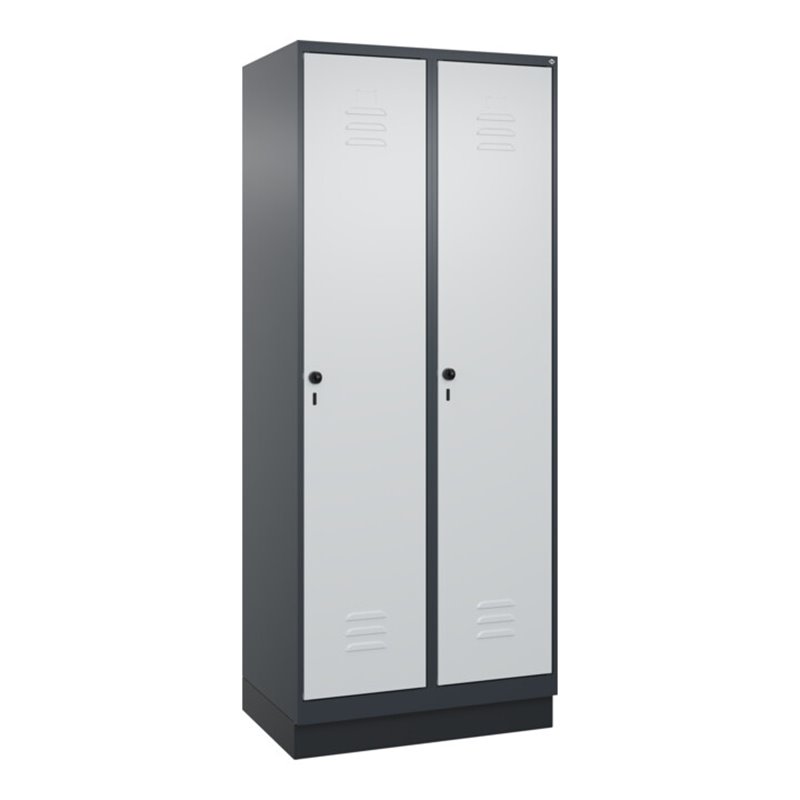 C+P Spind Classic PLUS, Sockel, 2 Abteile, 1950x800x500mm, 7016/7035 Verschluss Sicherheits-Drehriegel 4 Garderobenhaken Trennwa