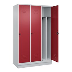 C+P Spind Classic PLUS, Sockel, 3 Abteile, 1950x1200x500mm, 7035/3003 Verschluss Sicherheits-Drehriegel 4 Garderobenhaken Trennw
