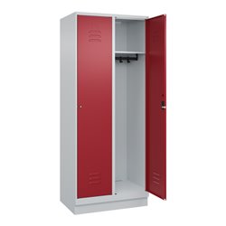 C+P Spind Classic PLUS, Sockel, 2 Abteile, 1950x800x500mm, 7035/3003 Verschluss Zylinderschloss 4 Garderobenhaken
