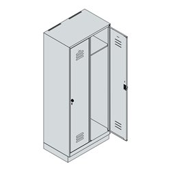C+P Spind Classic PLUS, Sockel, 2 Abteile, 1950x800x500mm, 7035/6011 Verschluss Sicherheits-Drehriegel 4 Garderobenhaken