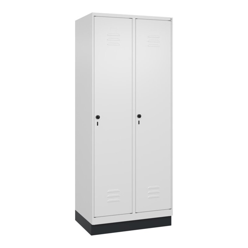 C+P Spind Classic PLUS, Sockel, 2 Abteile, 1950x800x500mm, 9016/9016 Verschluss Sicherheits-Drehriegel 4 Garderobenhaken