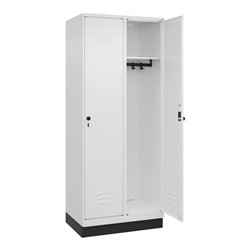 C+P Spind Classic PLUS, Sockel, 2 Abteile, 1950x800x500mm, 9016/9016 Verschluss Sicherheits-Drehriegel 4 Garderobenhaken