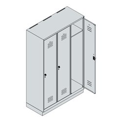 C+P Spind Classic PLUS, Sockel, 3 Abteile, 1950x1200x500mm, 7035/0024 Verschluss Sicherheits-Drehriegel 4 Garderobenhaken