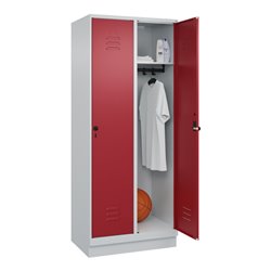 C+P Spind Classic PLUS, Sockel, 2 Abteile, 1950x800x500mm, 7035/7035 Verschluss Sicherheits-Drehriegel 4 Garderobenhaken