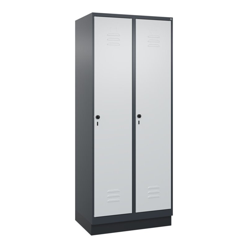 C+P Spind Classic PLUS, Sockel, 2 Abteile, 1950x800x500mm, 7016/7035 Verschluss Sicherheits-Drehriegel 4 Garderobenhaken
