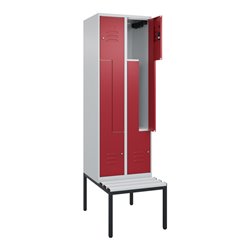 C+P Z-Spind Classic PLUS, Bank, 4 Fächer, 2120x600x815mm, 7035/3003 Verschluss Zylinderschloss Sitzbanktyp untergebaut Material 