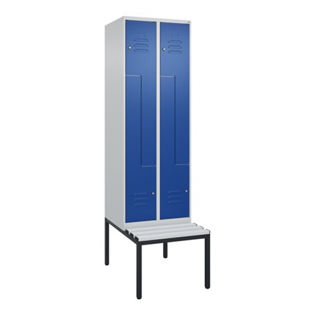 C+P Z-Spind Classic PLUS, Bank, 4 Fächer, 2120x600x815mm, 7035/5010 Verschluss Zylinderschloss Sitzbanktyp untergebaut Material 