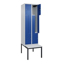 C+P Z-Spind Classic PLUS, Bank, 4 Fächer, 2120x600x815mm, 7035/5010 Verschluss Zylinderschloss Sitzbanktyp untergebaut Material 