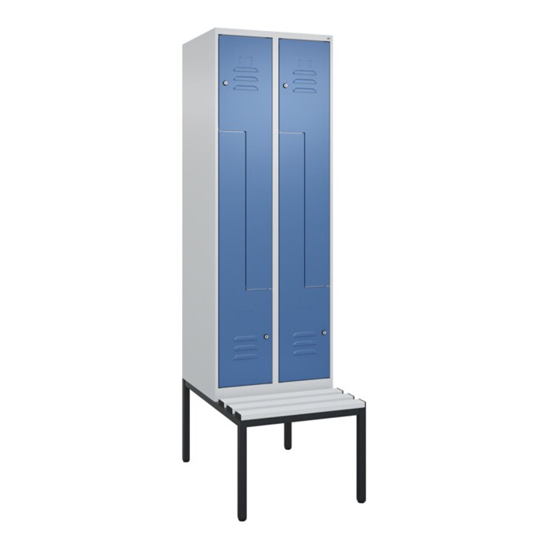 C+P Z-Spind Classic PLUS, Bank, 4 Fächer, 2120x600x815mm, 7035/5023 Verschluss Zylinderschloss Sitzbanktyp untergebaut Material 