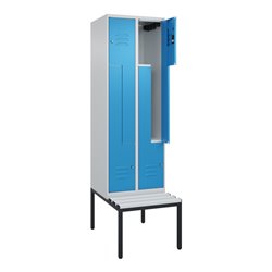 C+P Z-Spind Classic PLUS, Bank, 4 Fächer, 2120x600x815mm, 7035/5012 Verschluss Zylinderschloss Sitzbanktyp untergebaut Material 