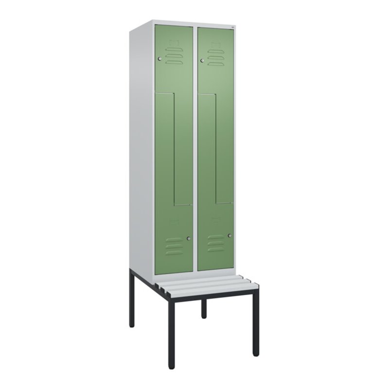 C+P Z-Spind Classic PLUS, Bank, 4 Fächer, 2120x600x815mm, 7035/6011 Verschluss Zylinderschloss Sitzbanktyp untergebaut Material 