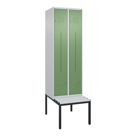 C+P Z-Spind Classic PLUS, Bank, 4 Fächer, 2120x600x815mm, 7035/6011 Verschluss Zylinderschloss Sitzbanktyp untergebaut Material 