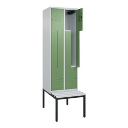 C+P Z-Spind Classic PLUS, Bank, 4 Fächer, 2120x600x815mm, 7035/6011 Verschluss Zylinderschloss Sitzbanktyp untergebaut Material 