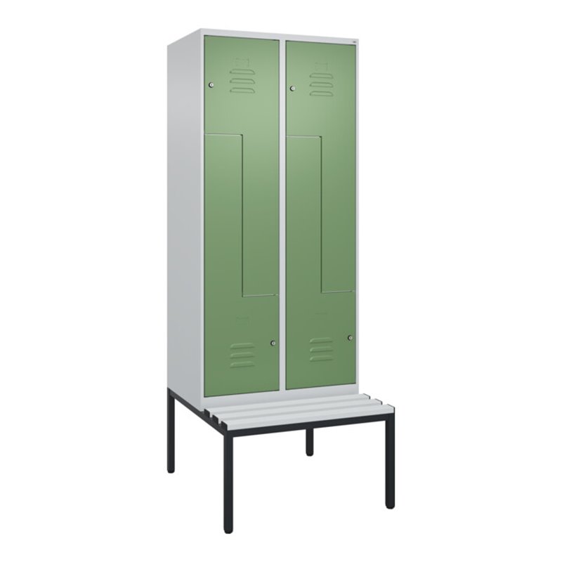 C+P Z-Spind Classic PLUS, Bank, 4 Fächer, 2120x800x815mm, 7035/6011 Verschluss Zylinderschloss Sitzbanktyp untergebaut Material 