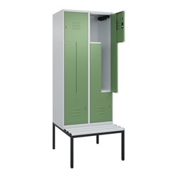 C+P Z-Spind Classic PLUS, Bank, 4 Fächer, 2120x800x815mm, 7035/6011 Verschluss Zylinderschloss Sitzbanktyp untergebaut Material 