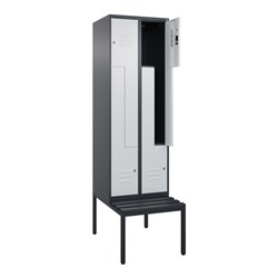 C+P Z-Spind Classic PLUS, Bank, 4 Fächer, 2120x600x815mm, 7016/7035 Verschluss Zylinderschloss Sitzbanktyp untergebaut Material 