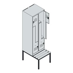 C+P Z-Spind Classic PLUS, Bank, 4 Fächer, 2120x600x815mm, 7035/2004 Verschluss Zylinderschloss Sitzbanktyp untergebaut Material 