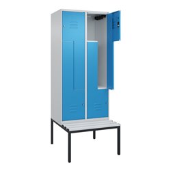 C+P Z-Spind Classic PLUS, Bank, 4 Fächer, 2120x800x815mm, 7035/5012 Verschluss Zylinderschloss Sitzbanktyp untergebaut Material 