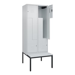 C+P Z-Spind Classic PLUS, Bank, 4 Fächer, 2120x800x815mm, 7035/7035 Verschluss Zylinderschloss Sitzbanktyp untergebaut Material 