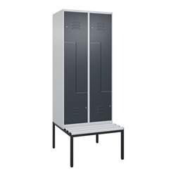 C+P Z-Spind Classic PLUS, Bank, 4 Fächer, 2120x800x815mm, 7035/7016 Verschluss Zylinderschloss Sitzbanktyp untergebaut Material 