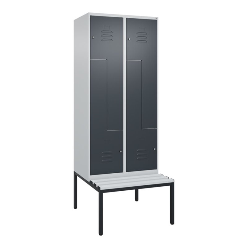 C+P Z-Spind Classic PLUS, Bank, 4 Fächer, 2120x800x815mm, 7035/7016 Verschluss Zylinderschloss Sitzbanktyp untergebaut Material 