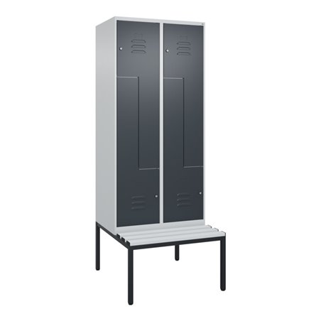 C+P Z-Spind Classic PLUS, Bank, 4 Fächer, 2120x800x815mm, 7035/7016 Verschluss Zylinderschloss Sitzbanktyp untergebaut Material 