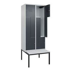 C+P Z-Spind Classic PLUS, Bank, 4 Fächer, 2120x800x815mm, 7035/7016 Verschluss Zylinderschloss Sitzbanktyp untergebaut Material 