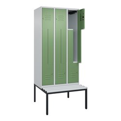 C+P Z-Spind Classic PLUS, Bank, 6 Fächer, 2120x900x815mm, 7035/6011 Verschluss Zylinderschloss Sitzbanktyp untergebaut Material 