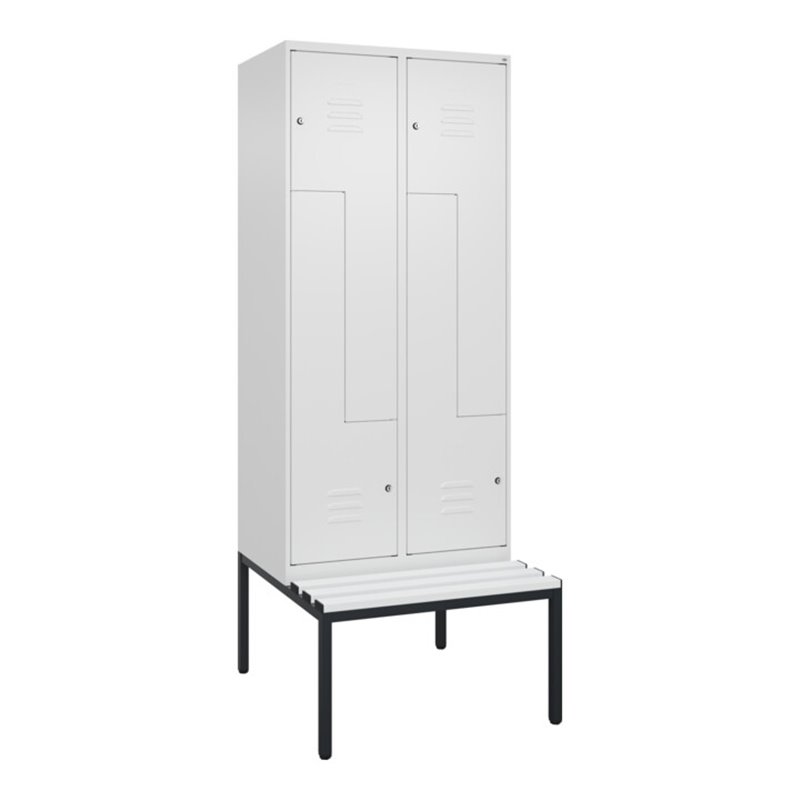 C+P Z-Spind Classic PLUS, Bank, 4 Fächer, 2120x800x815mm, 9016/9016 Verschluss Zylinderschloss Sitzbanktyp untergebaut Material 